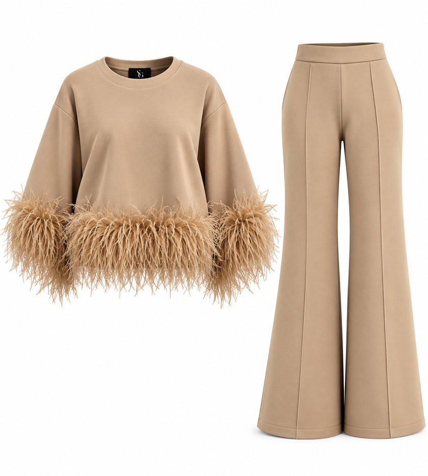 Beige Feather Suit